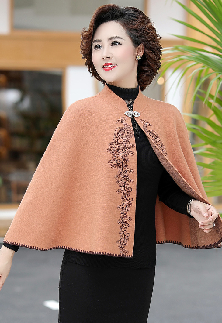 qy 999 洋气喜庆斗篷披肩中年女宽松开衫毛衣外套