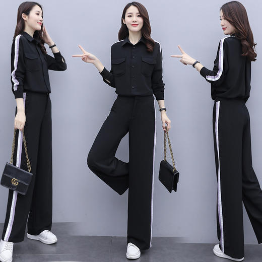 WZNH-HYGG8282秋装时尚织带拼接两件套装裤 商品图1