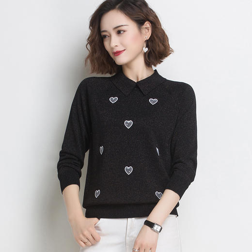 FCY-FQ518宽松长袖针织衫娃娃领套头毛衣女打底衫 商品图3