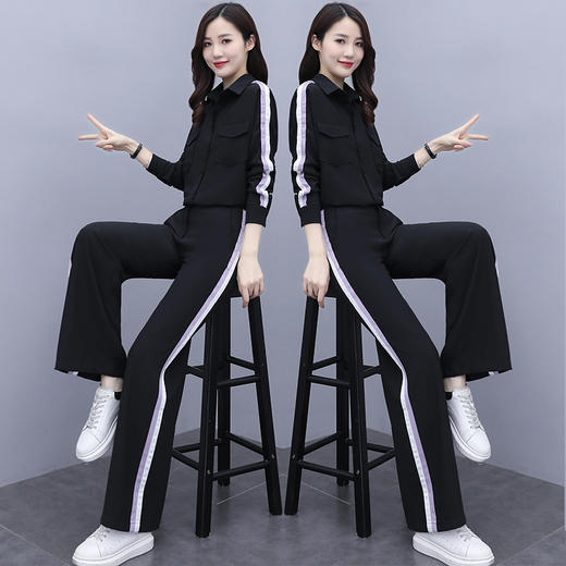 WZNH-HYGG8282秋装时尚织带拼接两件套装裤 商品图3