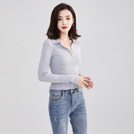 YSL-TC1007新款女装韩版气质长袖修身翻领上衣 商品图1