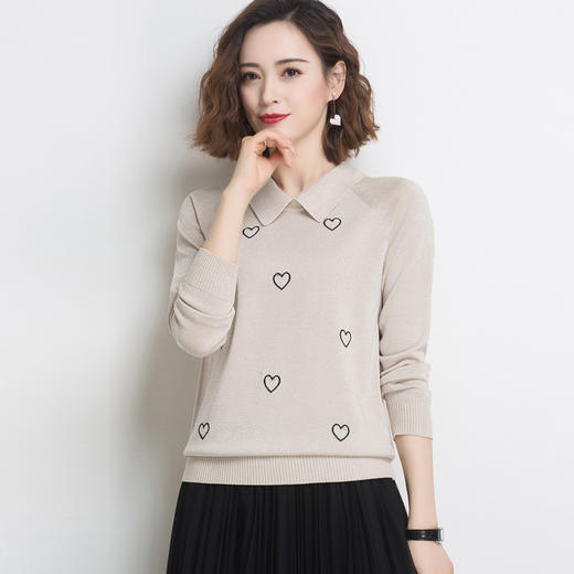 FCY-FQ518宽松长袖针织衫娃娃领套头毛衣女打底衫 商品图0