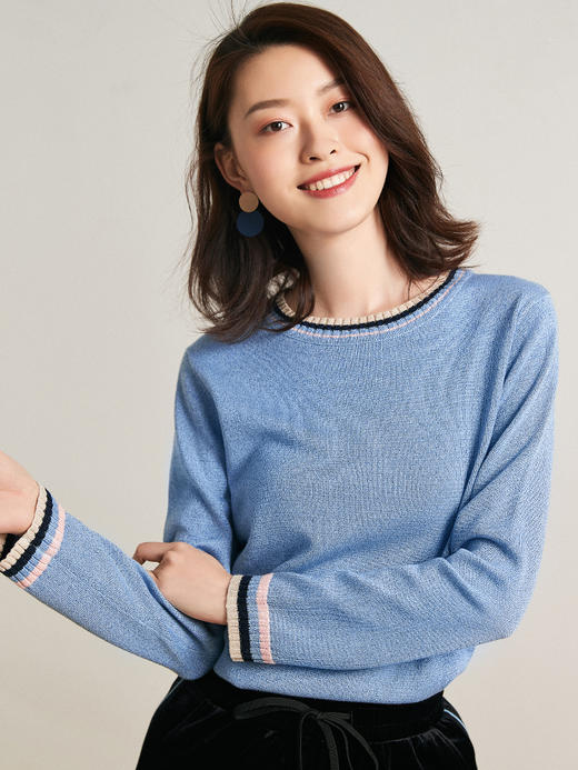 春秋外穿大码薄款软奶蓝毛衣女式套头长袖蓝色上衣 商品图1