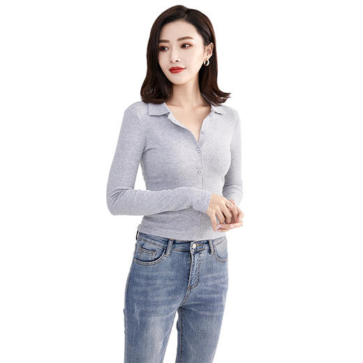 YSL-TC1007新款女装韩版气质长袖修身翻领上衣 商品图4