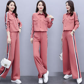 WZNH-HYGG8282秋装时尚织带拼接两件套装裤