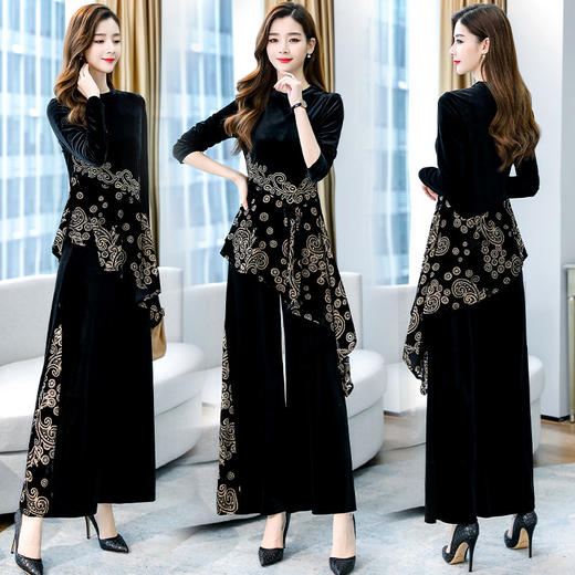 WZNH-MSY1030秋季丝绒阔腿裤套装时尚减龄洋气名媛两件套 商品图0