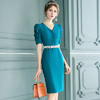 FMY-F20XL31981气质女神范V领修身职业裙子纯色连衣裙 商品缩略图1