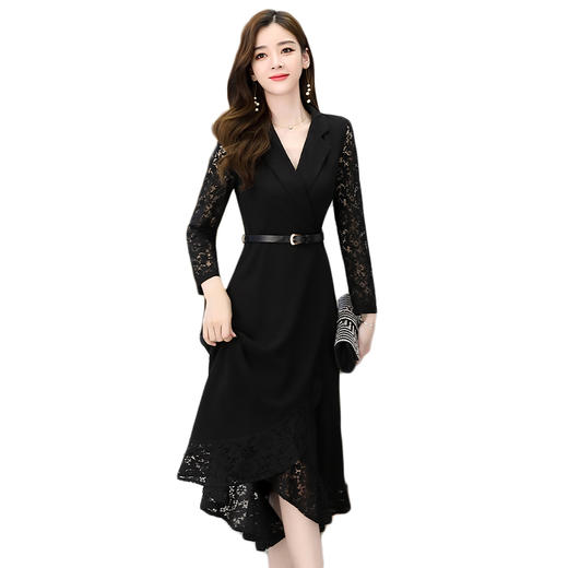 WZNH-GJC2927秋季新款女装时尚气质修身荷叶边蕾丝拼接连衣裙 商品图5