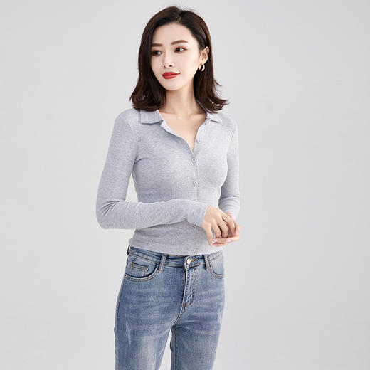 YSL-TC1007新款女装韩版气质长袖修身翻领上衣 商品图0