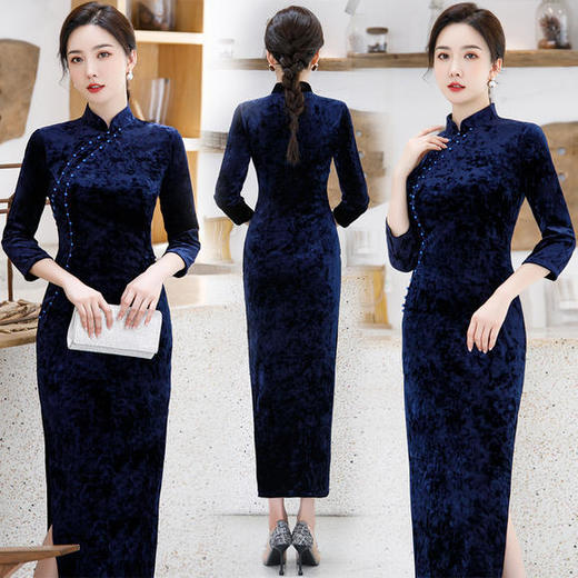 XL-2238日常改良中国风长款七分袖丝绒旗袍 商品图3