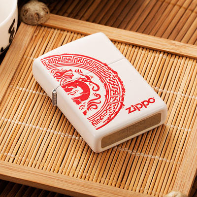 zippo正版男士限量白哑漆红色彩印龙图腾打火机28855 商品图1