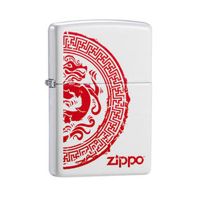 zippo正版男士限量白哑漆红色彩印龙图腾打火机28855