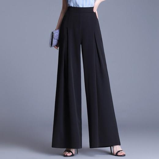 PDD-春夏新款阔腿裤高腰长裤宽松甩裤阔腿裤时尚黑色长裤 商品图0