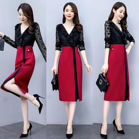 WZNH-MX2030秋季时尚优雅蕾丝拼接连衣裙