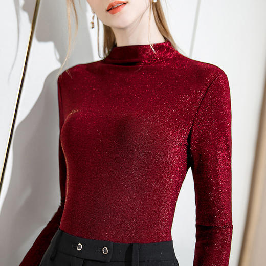 DY-AL301182秋冬内搭韩版长袖烫金亮丝半高领打底衫 商品图4