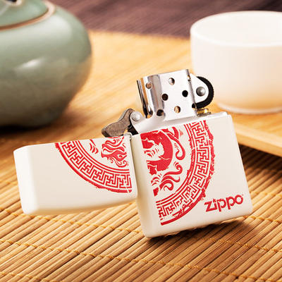 zippo正版男士限量白哑漆红色彩印龙图腾打火机28855 商品图2