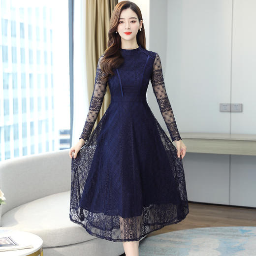 WZNH-ALYI6338秋季新款时尚气质圆领蕾丝连衣裙 商品图2