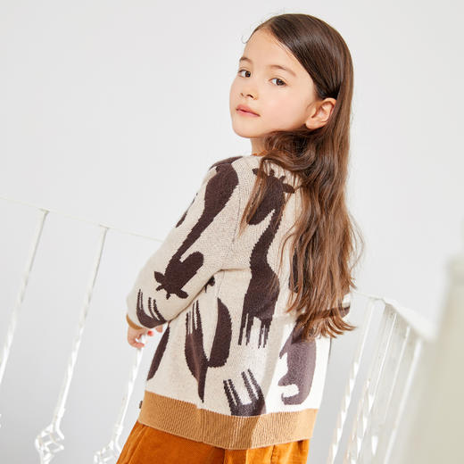 METTE羊绒世家童装100%山羊绒开衫2020冬中大童动物印花开衫外套 商品图0