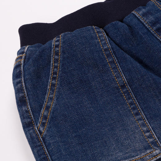 METTE童装中大童男加厚加绒水洗牛仔裤小直筒保暖松紧腰休闲裤子 商品图5