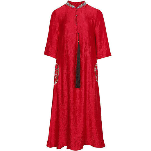 KDS1267新款时尚优雅气质立领七分袖高端醋酸刺绣连衣裙 商品图3