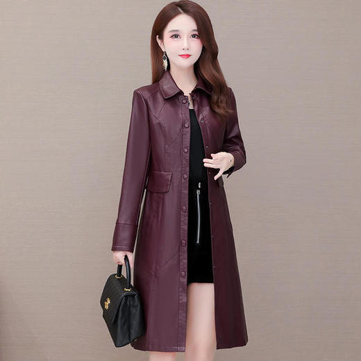 YWE-5517大码PU皮衣外套女中长款过膝大衣 商品图2