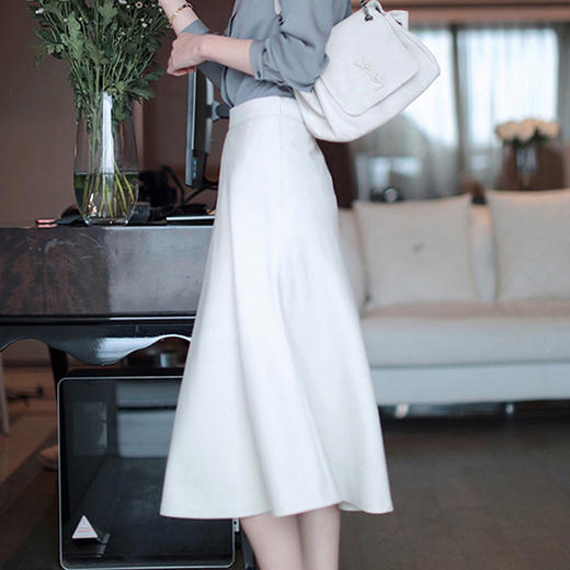 【法式优雅风】蝴蝶结波点 雪纺植绒长袖衬衫 & 白色高腰伞裙 显瘦气质 半身裙 商品图10