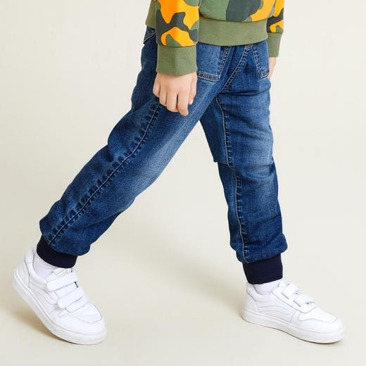 METTE童装中大童男加厚加绒水洗牛仔裤小直筒保暖松紧腰休闲裤子 商品图1