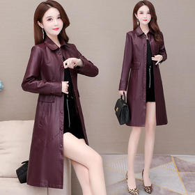 YWE-5517大码PU皮衣外套女中长款过膝大衣