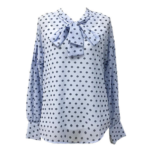 【法式优雅风】蝴蝶结波点 雪纺植绒长袖衬衫 & 白色高腰伞裙 显瘦气质 半身裙 商品图7