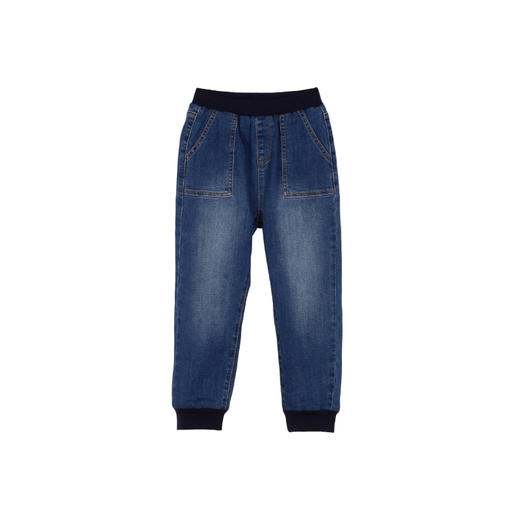 METTE童装中大童男加厚加绒水洗牛仔裤小直筒保暖松紧腰休闲裤子 商品图7