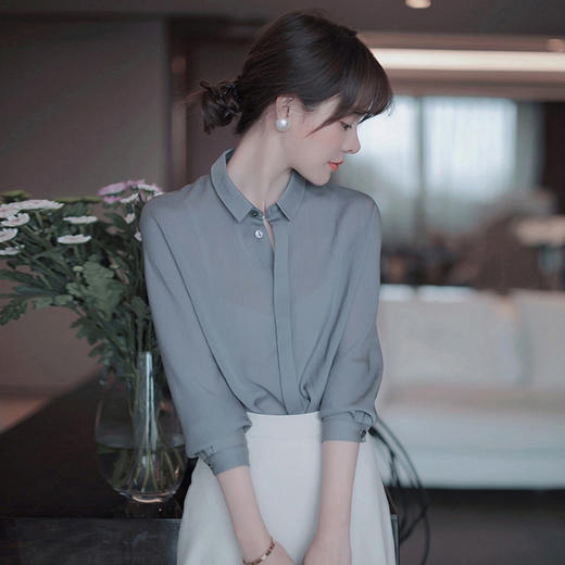 【法式优雅风】蝴蝶结波点 雪纺植绒长袖衬衫 & 白色高腰伞裙 显瘦气质 半身裙 商品图11