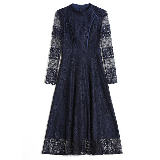 WZNH-ALYI6338秋季新款时尚气质圆领蕾丝连衣裙 商品图4