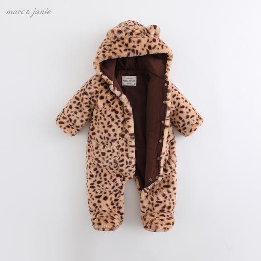 马克珍妮2020新款冬装 婴儿豹纹仿兔毛夹棉连体衣 宝宝爬服201779 商品图2