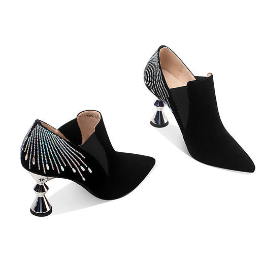 KBY-SSL9318秋季新品粗跟尖头深口单鞋女真皮时尚烫钻舒适高跟鞋 商品图3