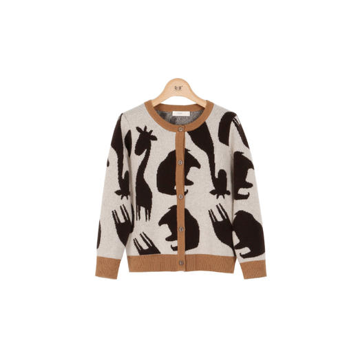 METTE羊绒世家童装100%山羊绒开衫2020冬中大童动物印花开衫外套 商品图5