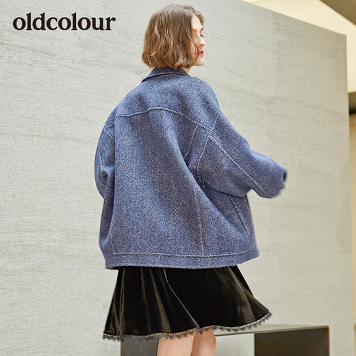 oldcolour秋季新款毛呢短外套女假牛仔风保暖外衣女L34154453 商品图1