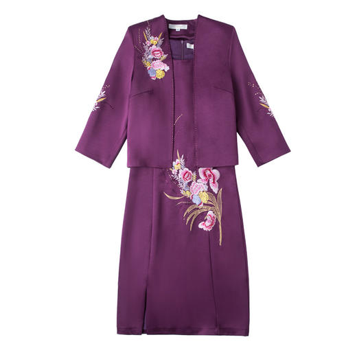 LC-2057套装妈妈装秋套装缎面连衣裙两件套 商品图4