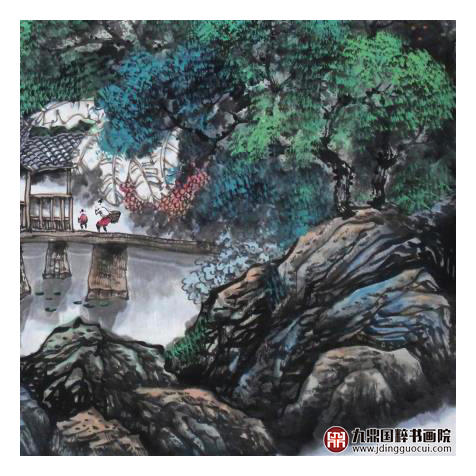 高云鹏《春染山邨》68*68cm 山水斗方作品 办公室/客厅挂画 商品图6