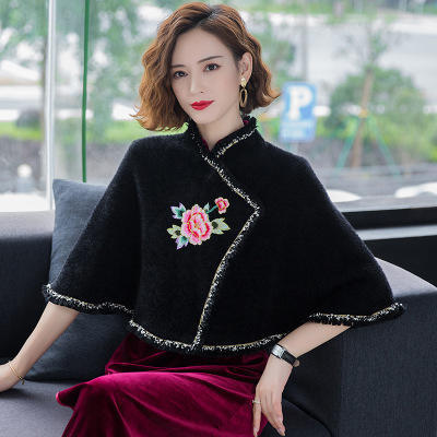 xx 20101 外搭配旗袍披肩外穿秋冬新款仿水貂绒开衫女外套妈妈礼服