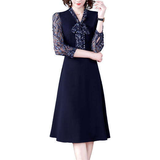 FQ-qh0369贵夫人妈妈系带收腰七分袖连衣裙 商品图3