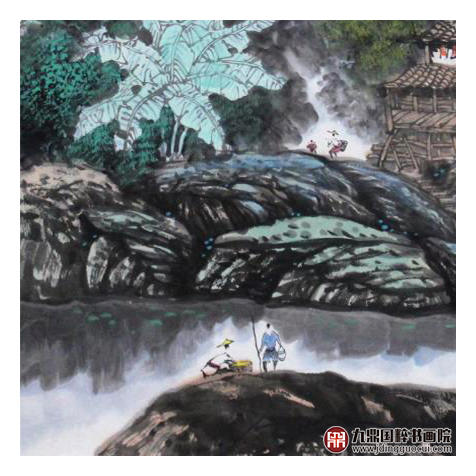 高云鹏《春染山村》68*68cm 山水斗方作品 办公室/客厅挂画 商品图5