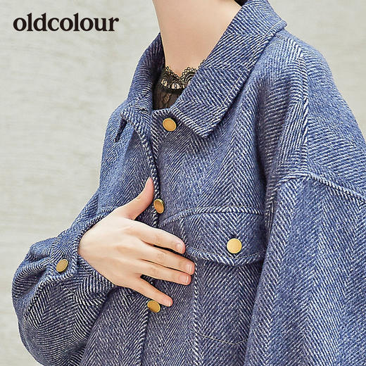 oldcolour秋季新款毛呢短外套女假牛仔风保暖外衣女L34154453 商品图2