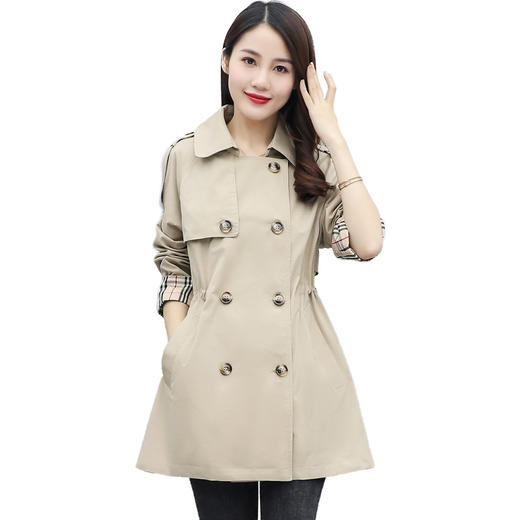 WZNH-ARE20255中长款英伦风袖口拼接宽松收腰风衣外套 商品图4