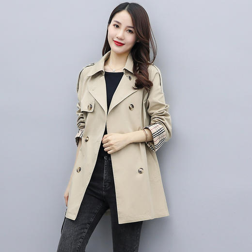 WZNH-ARE20255中长款英伦风袖口拼接宽松收腰风衣外套 商品图2