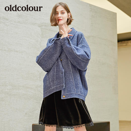 oldcolour秋季新款毛呢短外套女假牛仔风保暖外衣女L34154453 商品图0