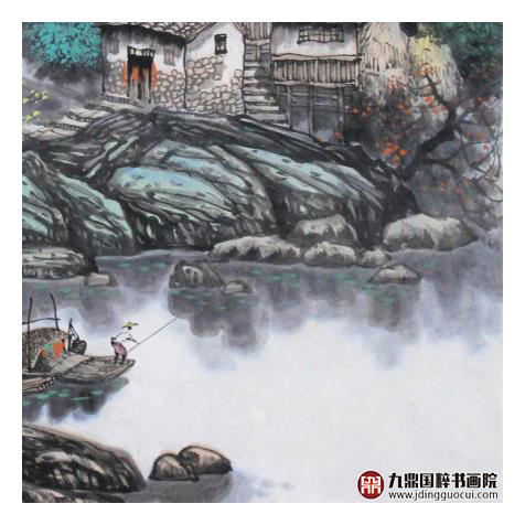 高云鹏《水乡晨曲》68*68cm 山水斗方作品 办公室/客厅挂画 商品图6