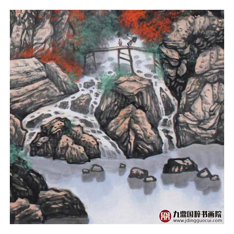 高云鹏《小桥流水》68*68cm 山水斗方作品 办公室/客厅挂画 商品图6