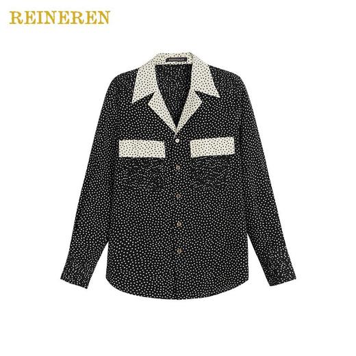 黑白波点撞色长袖衬衫 商品图0