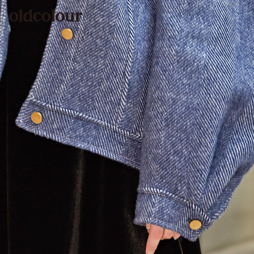 oldcolour秋季新款毛呢短外套女假牛仔风保暖外衣女L34154453 商品图3