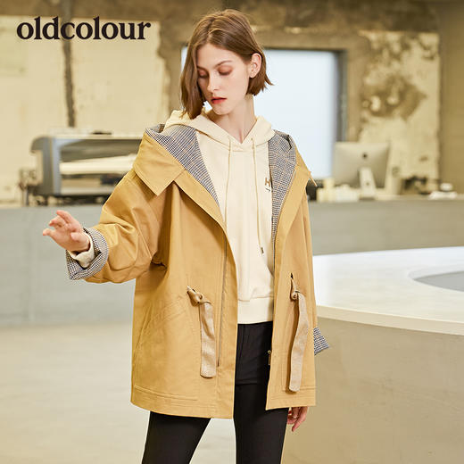 oldcolour秋季风衣女连帽外套女英伦街头风时尚外套女L33047306A 商品图1